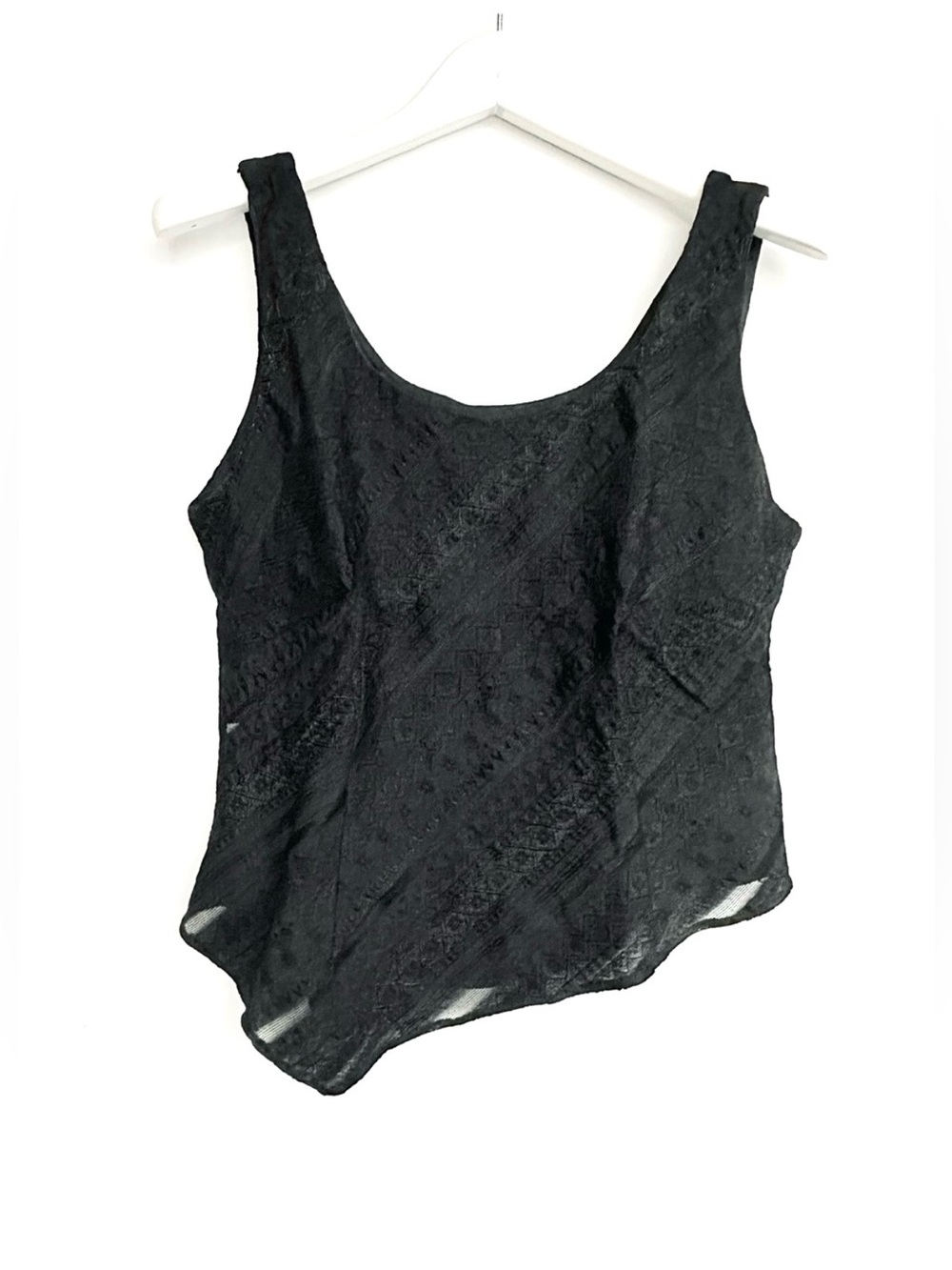 Black wool blend geo-patterned top